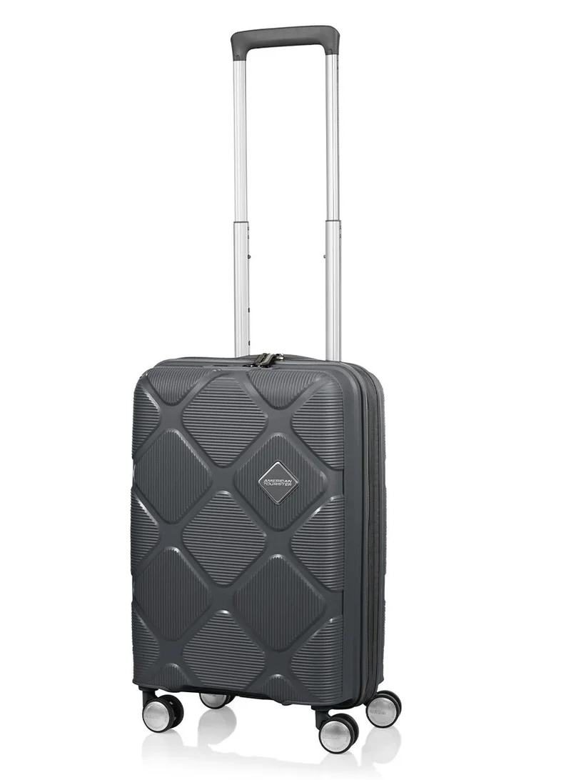 American Tourister 55 cm / 20 inch Instagon Suitcase, Cabin Size 55 cm / 20 inch, 4 Double Wheels, Hard Top, Polypropylene, Dark Grey|DuoSaf™ Security Zipper|TSA 008 Lock|Optimov™ Shock Absorbing Wheels|Expandable - 3 Years International Warranty  | Best Price UAE